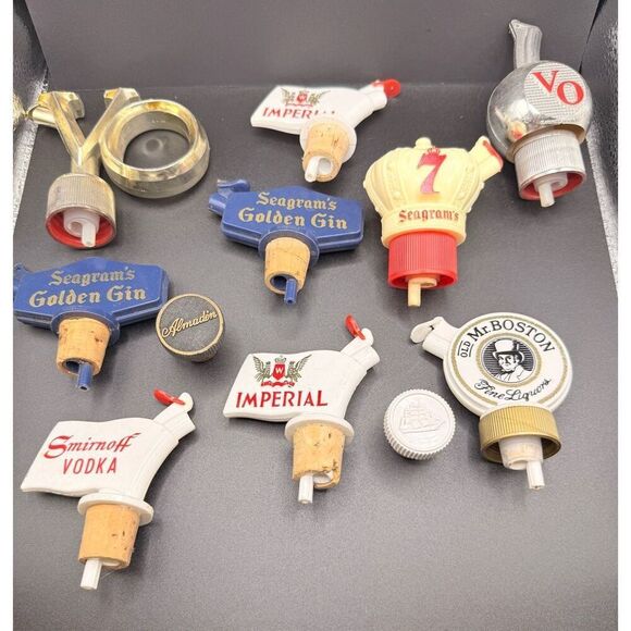 No Brand Other - Mid-Century Advertising Liquor Bottle Pourers Plastic Barware, Seagrams, Imperia